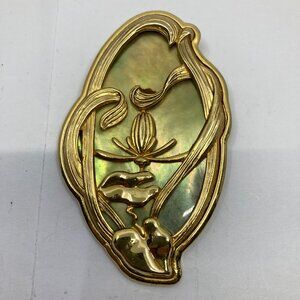 Vtg DURI signed  chunky 3" art nouveau abalone shell brooch